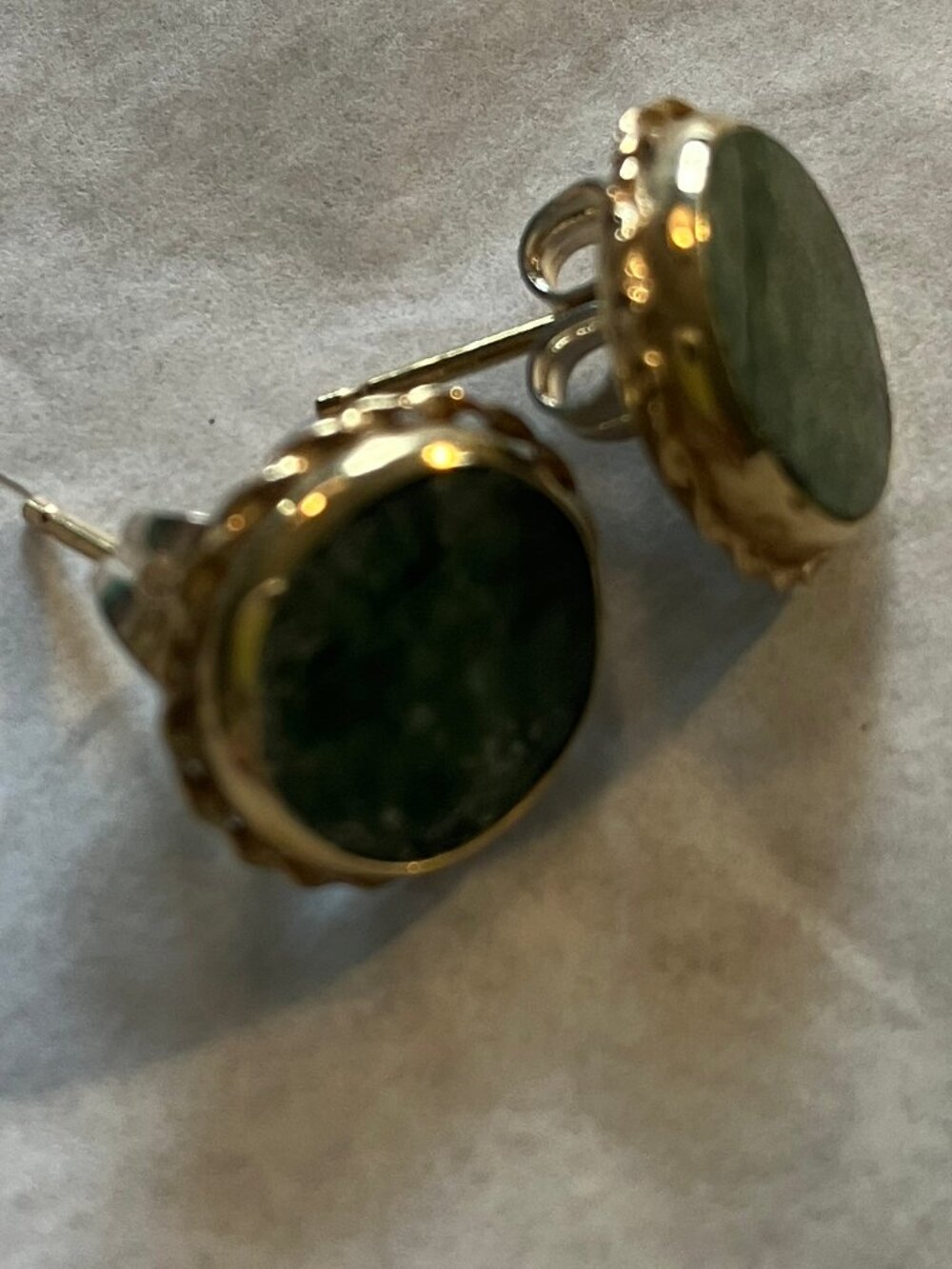 Jade Stud Earrings Round Goldtone setting - Picture 3 of 3